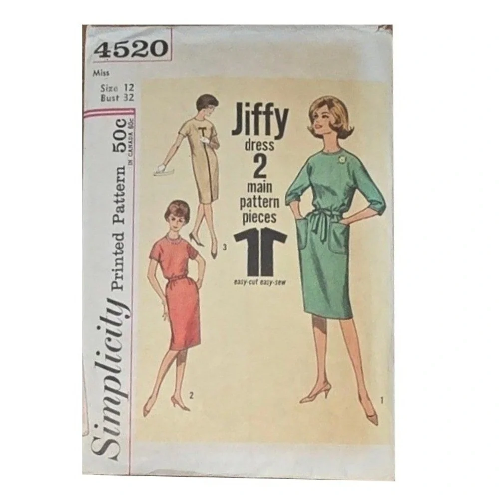 Vintage Simplicity Sewing Patterns Skirts 4520 Jiffy Dress Size 12 1960s Mod